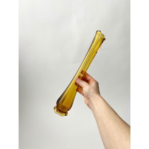 Other - LE Smith MCM Vintage Blown Glass Amber Glass Swung vase